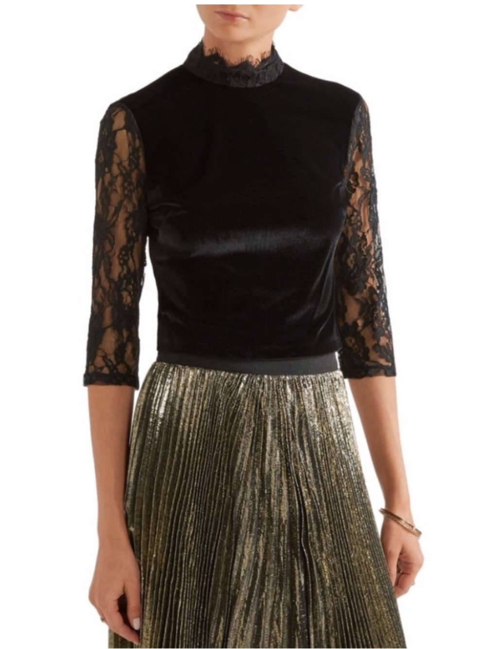 Alice‎ + Olivia Jenny Cropped Lace Velvet Top Sz 4